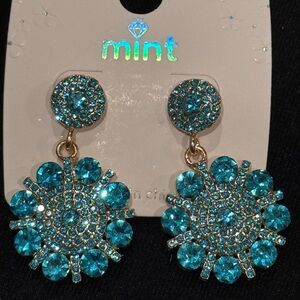 Mint Aqua and Gold Dazzling Earrings 1.75 inch